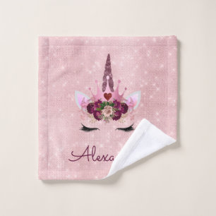 Rose Gold Unicorn Sparkle Princess Monogram Name Waschlappen