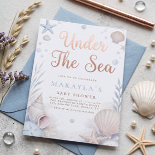 Rose Gold Unter dem Meer Muschel-Baby-Party Einladung