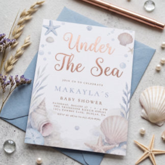 Rose Gold Unter dem Meer Muschel-Baby-Party Einladung
