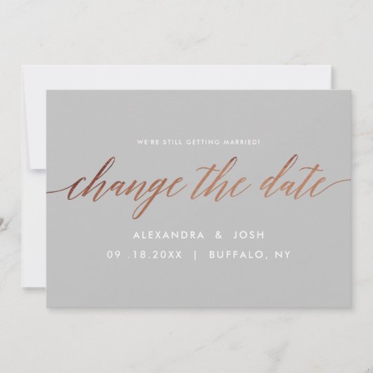 Rose Gold verändern das Datum Hochzeitaufschub Save The Date (Vorderseite)