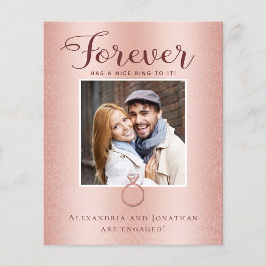 Rose Gold Verlobung Foto Ankündigung (Vorderseite)