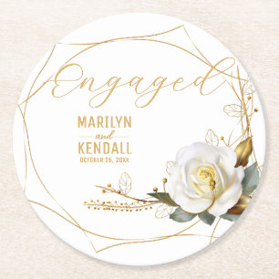 Rose Gold Verlobung Runder Pappuntersetzer
