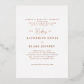 Rose Gold Vertikale Weiß Beide Eltern Hochzeit Folieneinladung (Vorderseite)