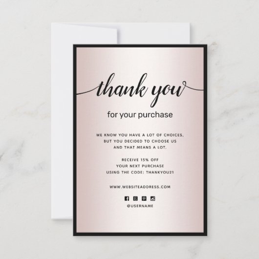 Rose Gold Vielen Dank für Ihren Kauf Note Card Mitteilungskarte (Vorderseite)