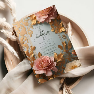 Rose Gold Vintag inspiriert Blumenmotiv Hochzeit Einladung