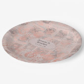 Rose Gold Vintage Zeitung Hochzeit Pappteller (Schrägansicht)