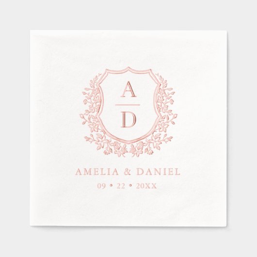 Rose Gold Wappen Hochzeitsmonographie Servietten Mit Folie (Vorderseite)