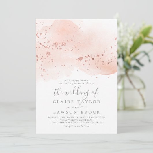 Rose Gold Wasserfarbe Die Hochzeit von Einladung (Stehend Vorderseite)