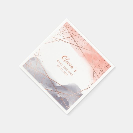 Rose Gold Wasserfarbe Geometrische Babydusche Serviette (Ecke)