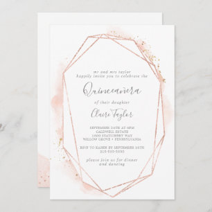 Rose Gold Wasserfarbe Geometrische Quinceñera Einladung