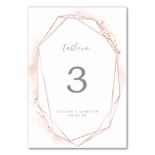 Rose Gold Wasserfarbe Geometrische Tischnummer (Rückseite)