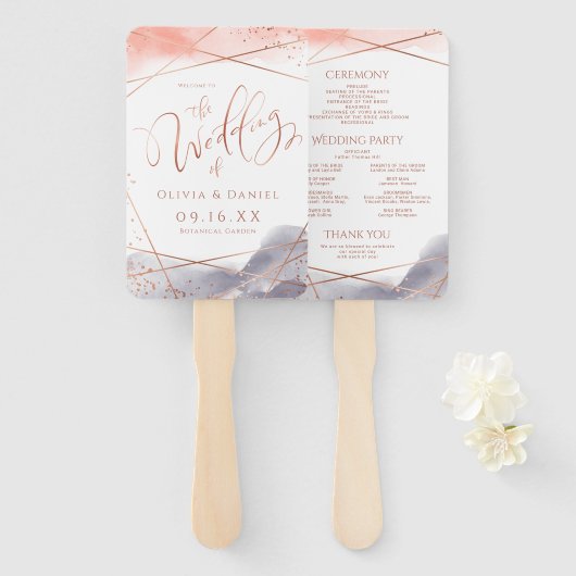 Rose Gold Wasserfarbe Geometrisches Hochzeitsprogr Fächer (Vorne und Hinten)