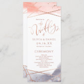 Rose Gold Wasserfarbe Geometrisches Hochzeitsprogr Menükarte (Vorne/Hinten)