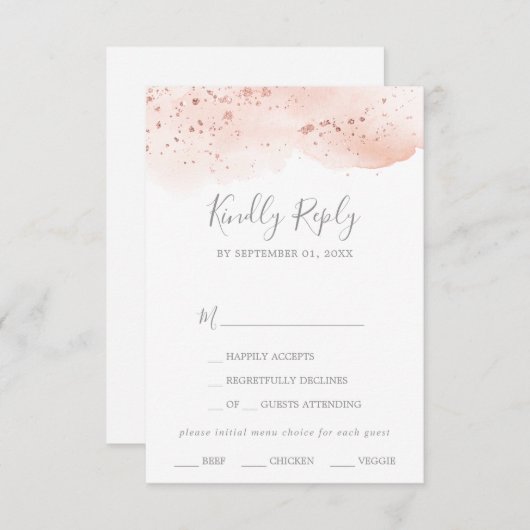 Rose Gold Wasserfarbe Menü Auswahl RSVP Karte (Vorne/Hinten)