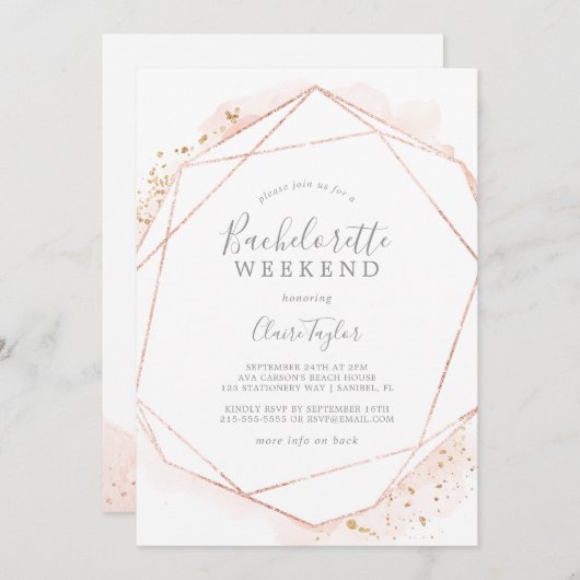 Rose Gold Wasserfarbene Bachelorette Einladung (Vorne/Hinten)