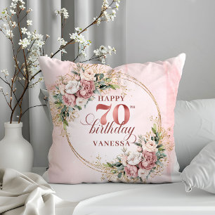 Rose Gold Watercolor Blumen Kissen 70. Geburtstag 