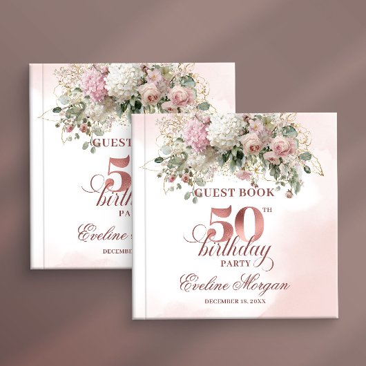 Rose Gold Watercolor Blush 50th Birthday Guest  Gästebuch