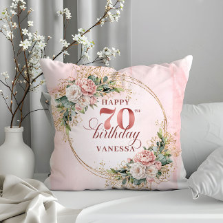 Rose Gold Watercolor Bohemian Pillow 70th Birthday Kissen