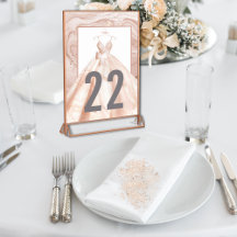 Rose Gold Watercolor Bridal Dress Tischnummern