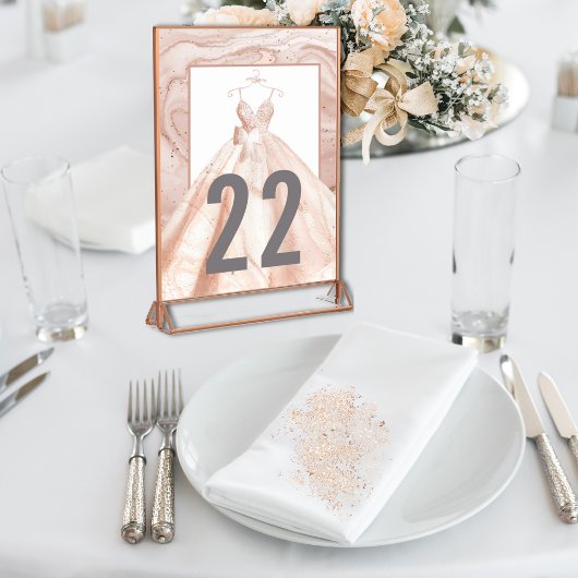 Rose Gold Watercolor Bridal Dress Tischnummern