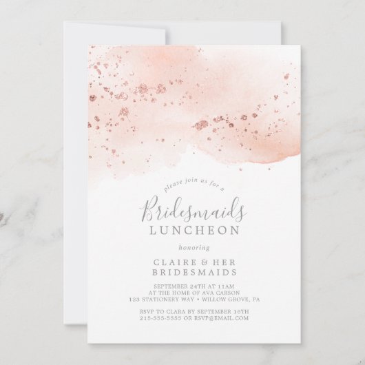 Rose Gold Watercolor Bridesmaids Einladung (Vorderseite)