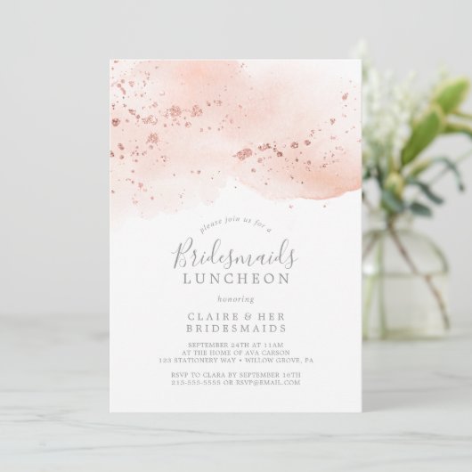Rose Gold Watercolor Bridesmaids Einladung (Stehend Vorderseite)