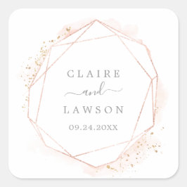 Rose Gold Watercolor Hochzeitsfeiern Umschlag Aufk Quadratischer Aufkleber