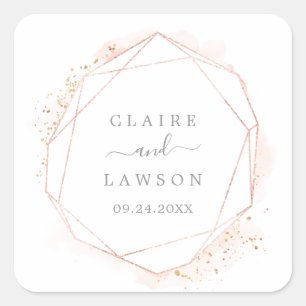 Rose Gold Watercolor Hochzeitsfeiern Umschlag Aufk Quadratischer Aufkleber