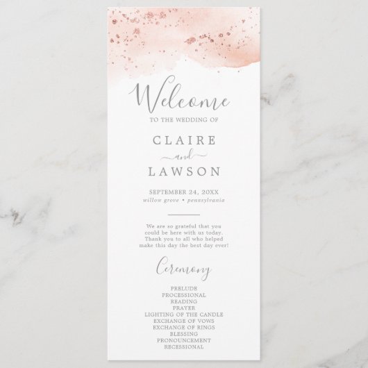 Rose Gold Watercolor Hochzeitsprogramm Programm (Vorderseite)