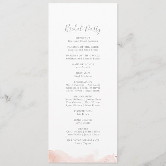 Rose Gold Watercolor Hochzeitsprogramm Programm (Rückseite)