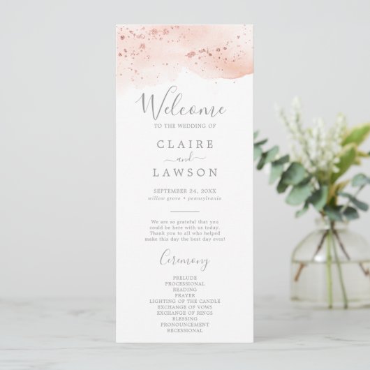 Rose Gold Watercolor Hochzeitsprogramm Programm (Stehend Vorderseite)