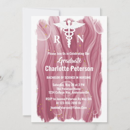 Rose Gold Watercolor Krankenschwester Graduation P Einladung (Vorderseite)