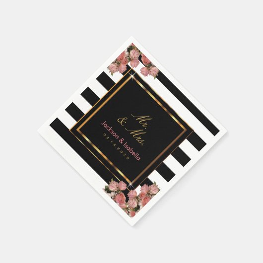 Rose Gold Wedding Black & White Serviette (Ecke)