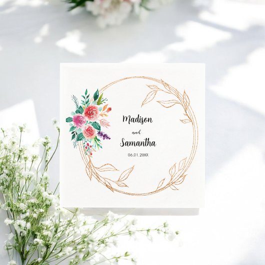 Rose Gold Wedding Floral Napkins Serviette