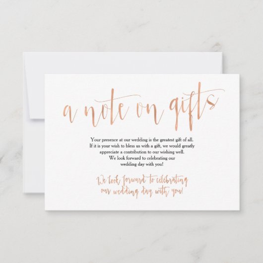 Rose Gold Wedding Gifts Card Einladung (Vorderseite)