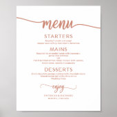 Rose Gold Wedding Menu Signieren Rustikale Kalligr Poster (Vorne)