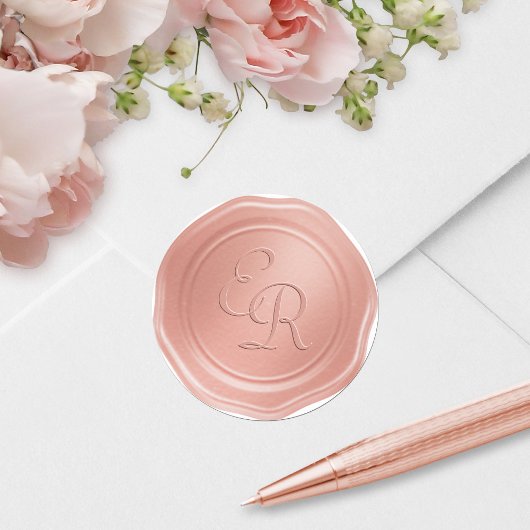 Rose Gold Wedding Monogram Imitats Wax Siegel Runder Aufkleber