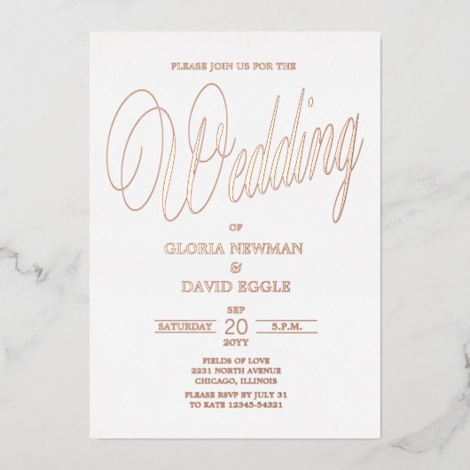 Rose Gold Wedding Real Foil Einladung (Vorderseite)