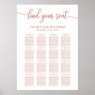 Rose Gold Wedding Seating Chart Sign Calligrafy Poster