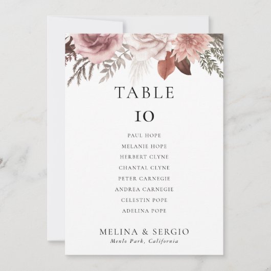 Rose Gold Wedding Table 10 Seating Chart Karte (Vorderseite)