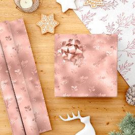 Rose Gold Weihnachten Holly Verlasse Elegante Geschenkpapier