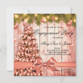 Rose Gold Weihnachts-Engagement Party Tree & Ribbo Einladung (Vorderseite)