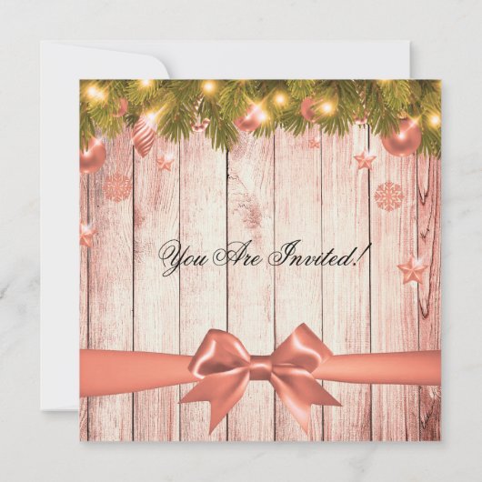 Rose Gold Weihnachts-Party | Weihnachtsbaum und Mu Einladung (Rückseite)