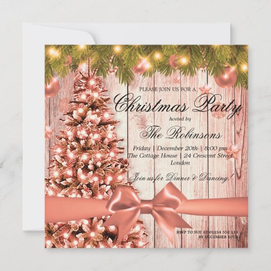 Rose Gold Weihnachts-Party | Weihnachtsbaum und Mu Einladung (Vorderseite)