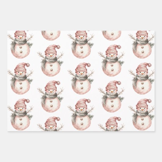 Rose Gold Weihnachtsbaum Candy Canes Snowman Geschenkpapier Set (Vorderseite 3)
