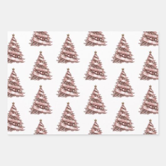 Rose Gold Weihnachtsbaum Candy Canes Snowman Geschenkpapier Set (Vorderseite)