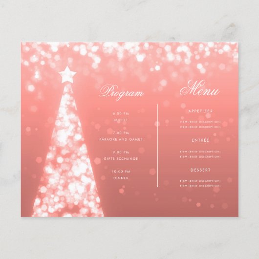 Rose Gold Weihnachtsbaum Einladung Programm Menü (Hinten)