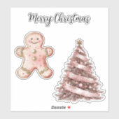 Rose Gold Weihnachtsbaum Gingerbrot Cookie Aufkleber (Blatt)