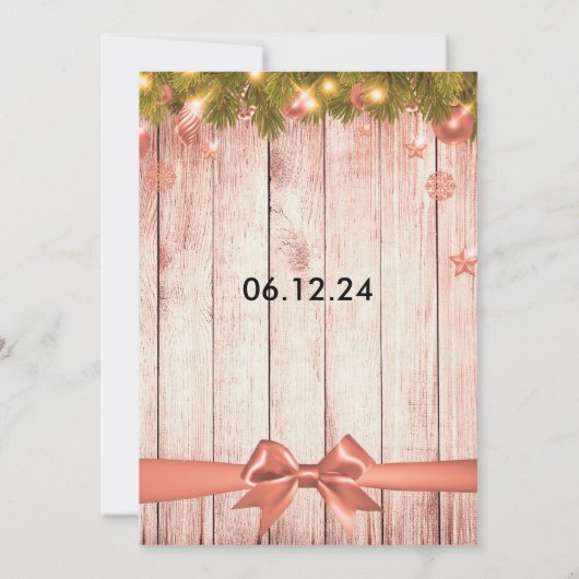 Rose Gold Weihnachtsbaum, Lichter & Band Einladung (Rückseite)