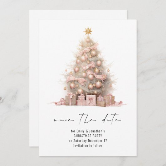 Rose Gold Weihnachtsbaum Save the Date Einladung (Vorne/Hinten)